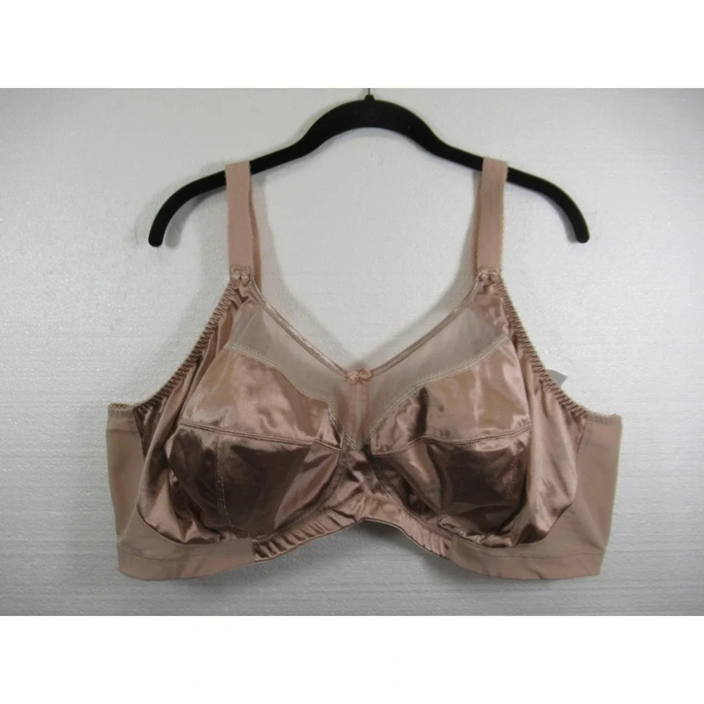 Goddess Keira Unlined Banded Bra 48H Fawn Beige Satin Wireless Shiny Satin 6093